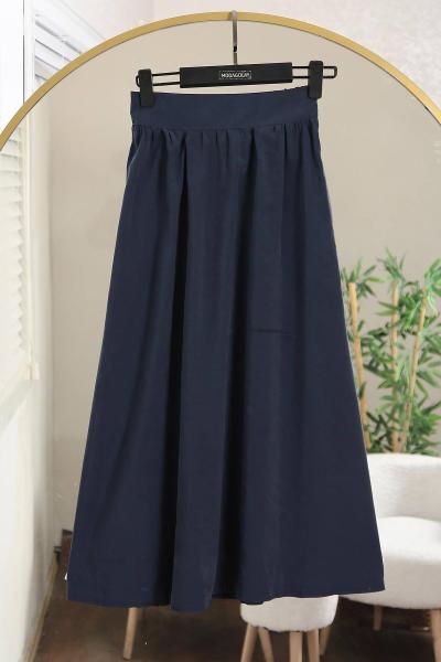 Beli Lastikli Büzgülü Tesla Modal Etek Lacivert
