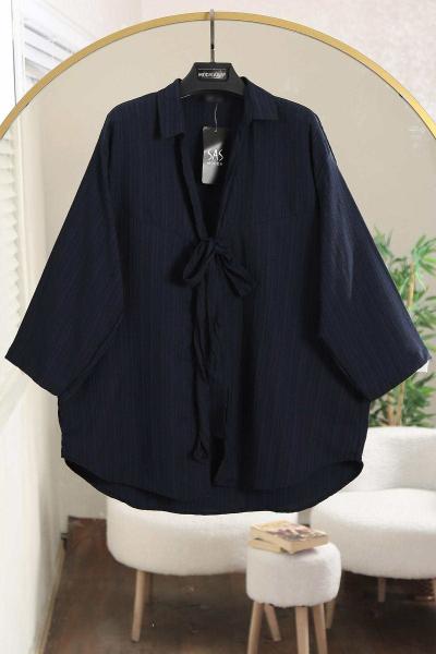 Roba Dikişli Bağlamalı Figo Kimono Lacivert