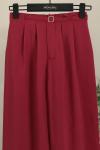 Beli Lastikli Tokalı Pileli Modal Pantolon Bordo