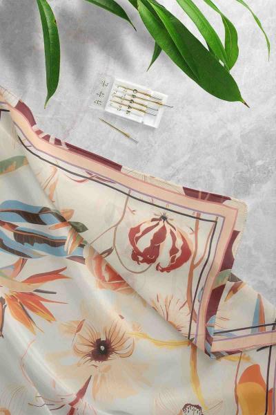 Çiçek Tablosu Desenli Eşarp Bordo