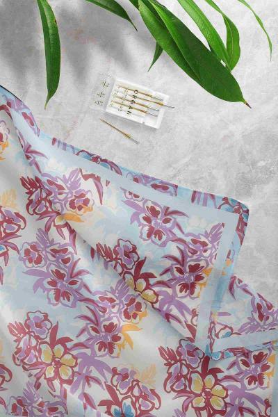 Çiçek Buketi Desenli Eşarp Bebe Mavi