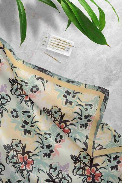 Çiçek Buketi Desenli Eşarp Çağla