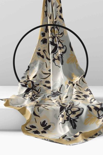 Çiçek Buketi Desenli Eşarp Hardal