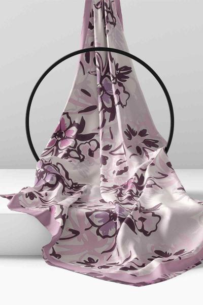 Çiçek Buketi Desenli Eşarp Lila