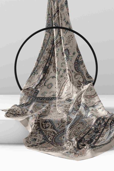 Çiçek Zinciri Desenli Hint Şal Bej