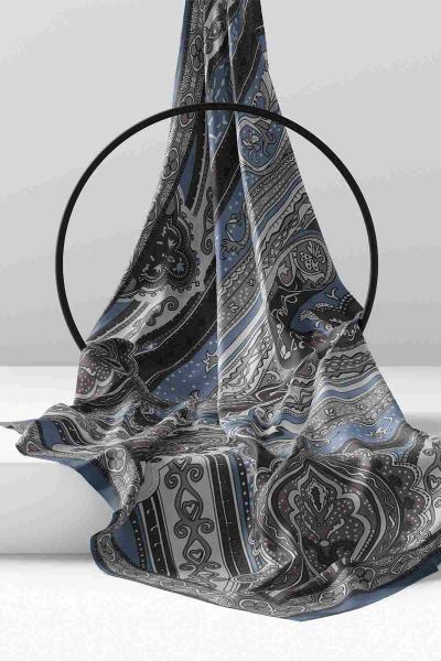 Kalp Zinciri Desenli Hint Şal İndigo