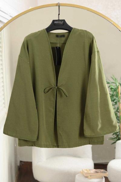 Tek Bağlamalı Trikoton Kimono Haki