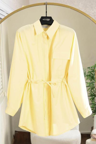 Tek Cepli Tünelli Bağlamalı Poplin Gömlek Sarı