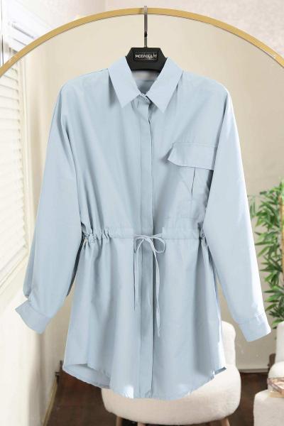Tek Cepli Tünelli Bağlamalı Poplin Gömlek Soft Mavi