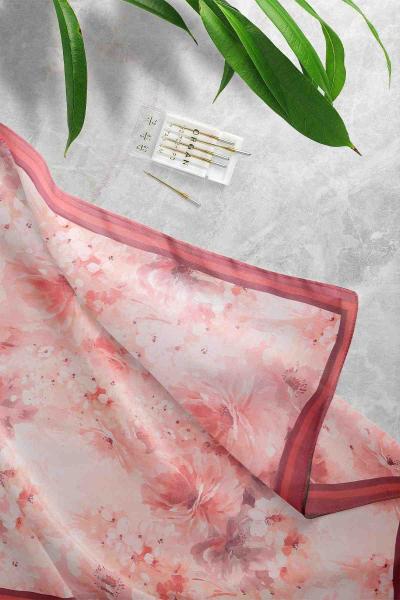 Aqa Soft Gonca Gül Desenli Şal Mürdüm