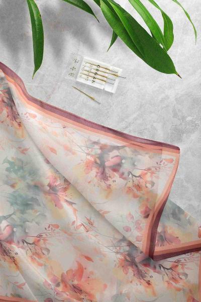 Aqa Soft Botanik Desenli Şal Mürdüm