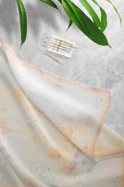 Aqa Soft Gonca Gül Desenli Şal Vizon