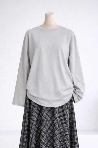 Sıfır Yaka Basıc Kristal Tunik Gri