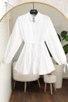 Nervürlü Bağlamalı Poplin Gömlek Beyaz
