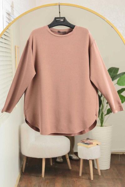 Sıfır Yaka Basıc Kristal Tunik Sütlü Kahve