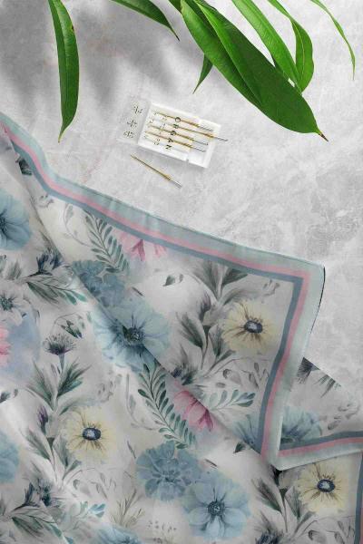 Renkli Çiçek Desenli D2 Şal Bebe Mavi