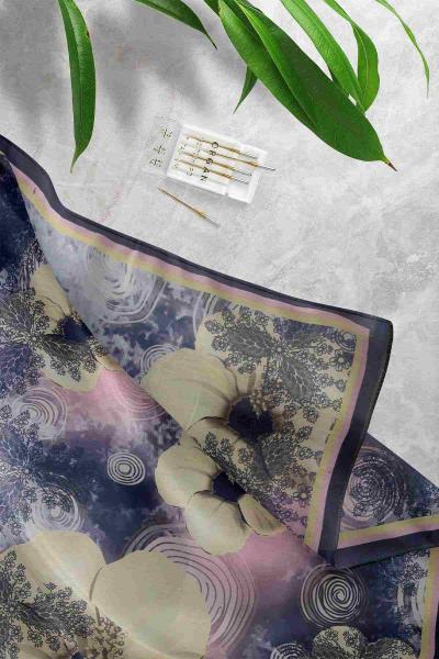 Büyük Gül Desenli D1 Şal Lacivert