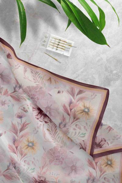 Renkli Çiçek Desenli D2 Şal Mürdüm