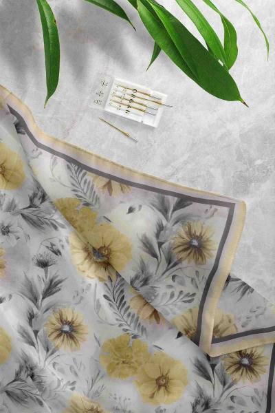 Renkli Çiçek Desenli D2 Şal Sarı