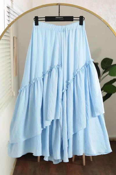 Parçalı Fırfırlı Pamuk Aerobin Etek Bebe Mavi