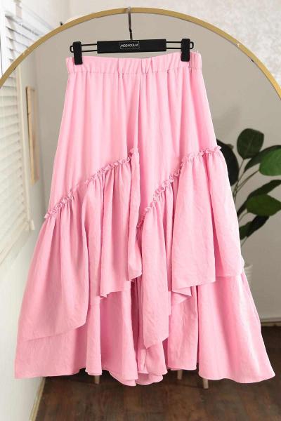 Parçalı Fırfırlı Pamuk Aerobin Etek Pembe