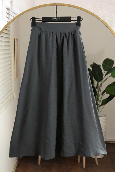 Beli Lastikli Büzgülü Tesla Modal Etek Antrasit