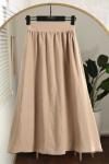Beli Lastikli Büzgülü Tesla Modal Etek Bej