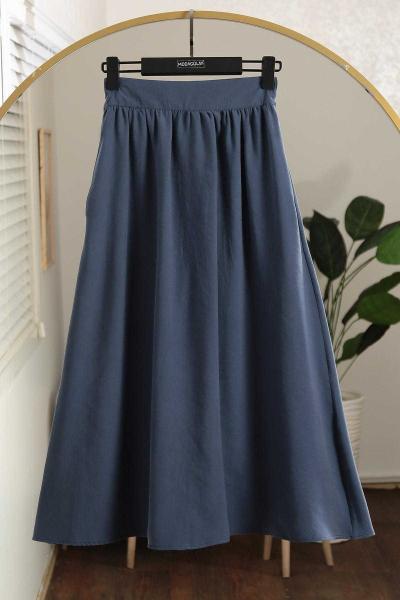 Beli Lastikli Büzgülü Tesla Modal Etek İndigo