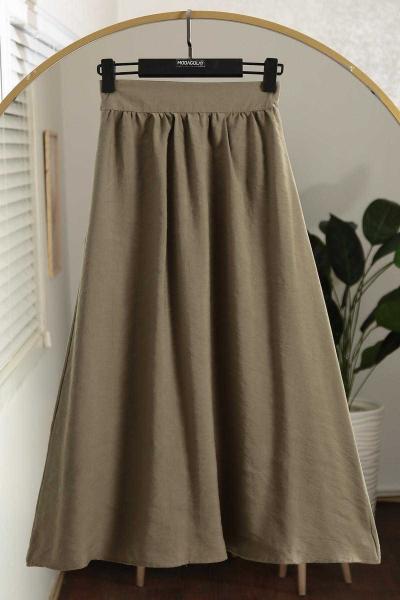 Beli Lastikli Büzgülü Tesla Modal Etek Yeşil