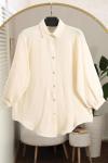 Arkası Bantlı Omuzu Dikişli Oversıze Müslin Gömlek Krem