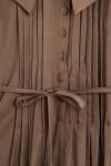 Denizci Yk Nervürlü Kuşaklı Oversıze Poplin Tunik Sütlü Kahve