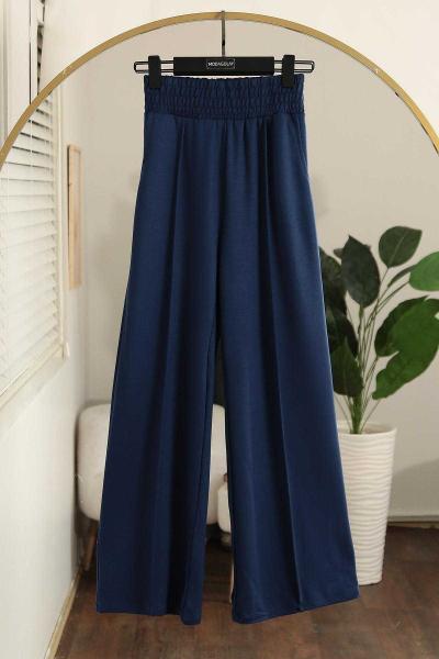 Yüksek Bel Lastikli Çimalı Aysho Pantolon Lacivert