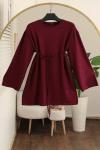 Sıfır Yaka Kuşaklı Bol Kollu Viskon Tunik Bordo