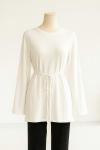 Sıfır Yaka Kuşaklı Bol Kollu Viskon Tunik Ekru