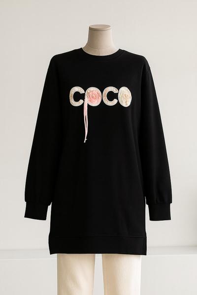 Coco Aksesuarlı Aysho Tunik Siyah