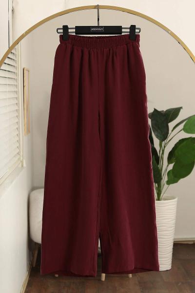 Beli Lastikli Rahat Verev Modal Pantolon Bordo
