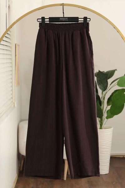 Beli Lastikli Rahat Verev Modal Pantolon Koyu Kahve