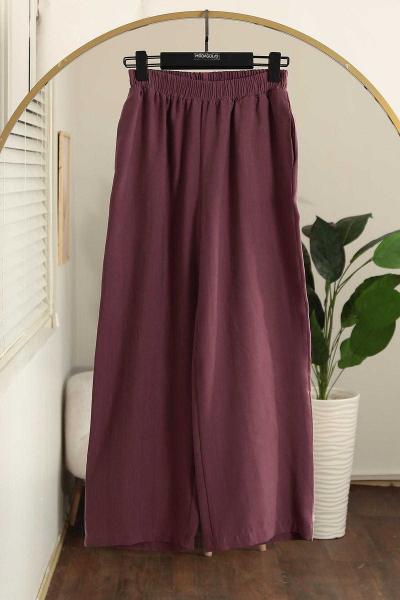 Beli Lastikli Rahat Verev Modal Pantolon Mürdüm