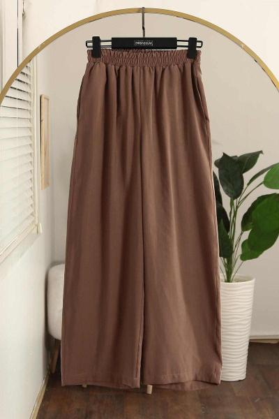 Beli Lastikli Rahat Verev Modal Pantolon Sütlü Kahve