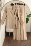 Yandan Bağlamalı Astarlı Pantolonlu Modal Takım Bej