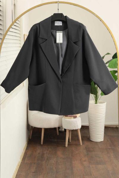 Tek Düğmeli Oversıze Çift Cepli Dabıl Ceket Antrasit