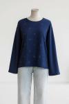 Sıfır Yaka Taş Detaylı Viskon Tunik Lacivert