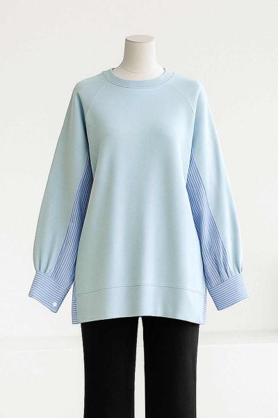 Yanları Düğmeli Çizgi Garnili Aysho Tunik Bebe Mavi