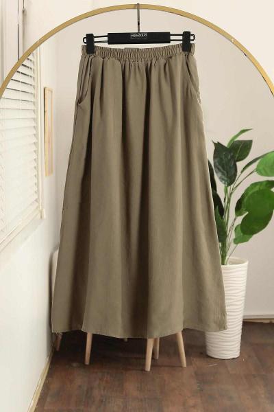 Beli Lastikli Çift Cepli Verev Modal Etek Adaçayı