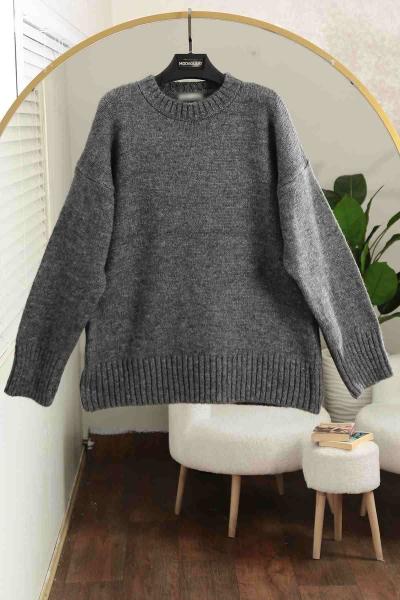 Sıfır Yaka Basıc Triko Tunik Antrasit