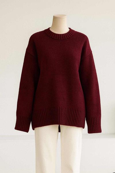 Sıfır Yaka Basıc Triko Tunik Bordo