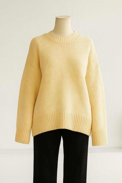 Sıfır Yaka Basıc Triko Tunik Sarı