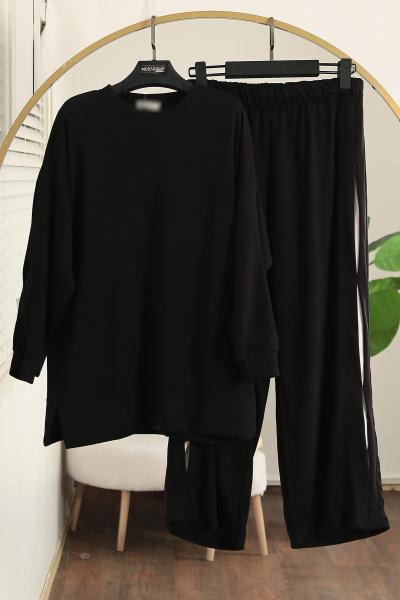 Tuniği Pantolonu Ekru Garnili Aysho Takım Siyah