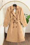 Astarı Burberry Apoletli Tokalı Altı Düğmeli Trençkot Camel