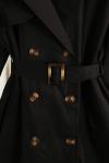 Astarı Burberry Apoletli Tokalı Altı Düğmeli Trençkot Siyah